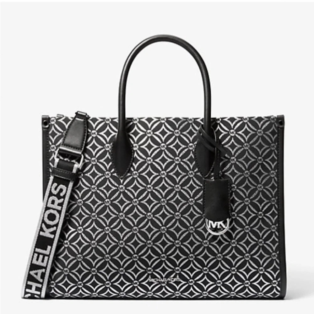 Michael Kors Mirella Medium Metallic Logo Jacquard Tote Bag